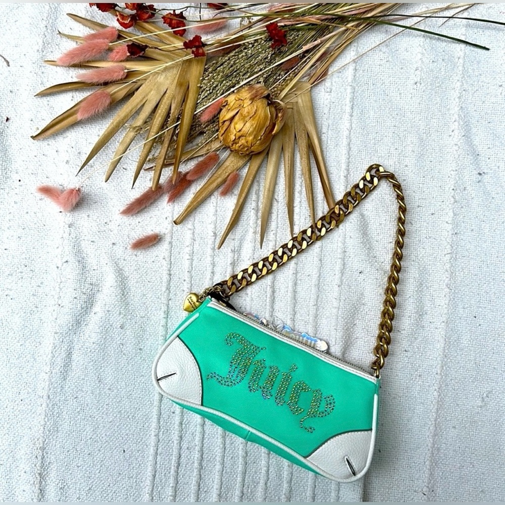 Juicy Couture Y2K Rhinestone Seafoam Green Baguette Shoulder Bag - Picture 2 of 12